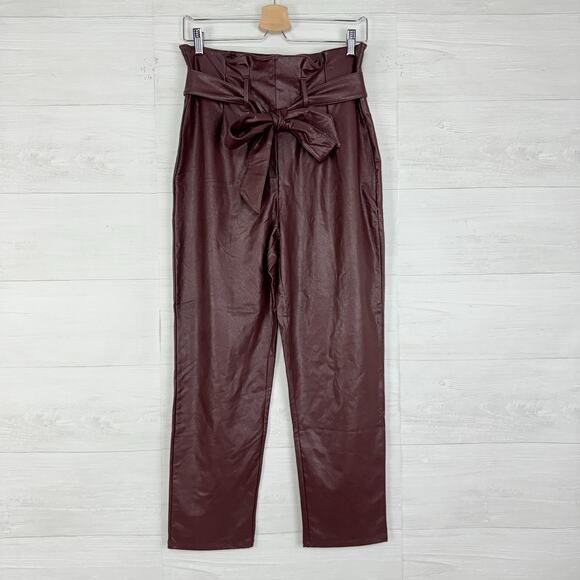 Commando Vegan Faux Leather Paperbag Pants Size Medium Ox Blood Red Grunge‎ Fall - Picture 2 of 16